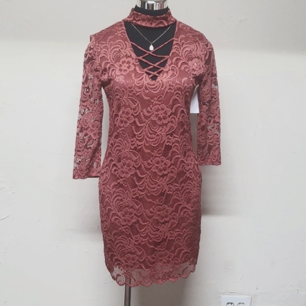 #0094- AMBIANCE Dress 
Mauve Lace Choker
Coquette Midi Preppy 
Dress Size Large